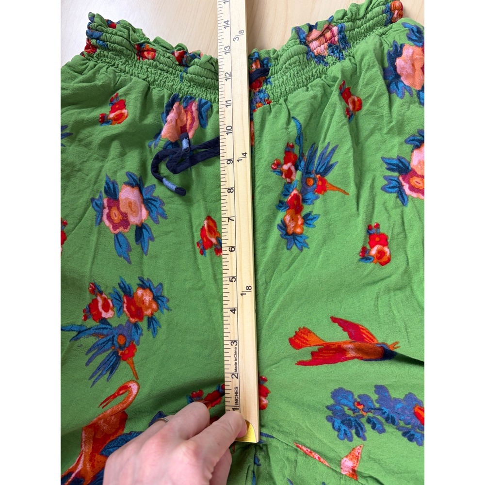 Anthropologie Tropical Bird Floral Smocked Wide Leg Pants Green Size S - Picture 9 of 12